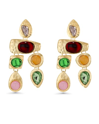 Gold Dangle Boho Gemstone Earrings for Women by SNGIA, Boho Jewelry for Women, Dangling Large Big Unique Vintage Earrings for Women, Trendy Bohemian Handmade CZ Jewelry Gifts