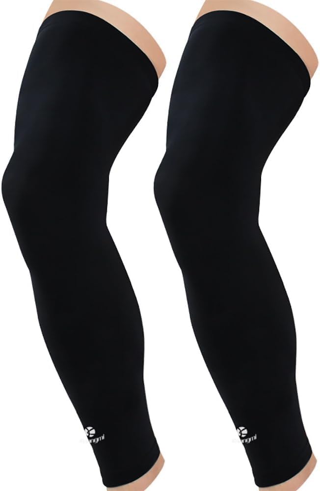 Kuangmi Compression Full Leg Sleeves for Cycling, Basketball, Sport Supports and Recovery and UV Protection 1 Pair (Black, X-Large)