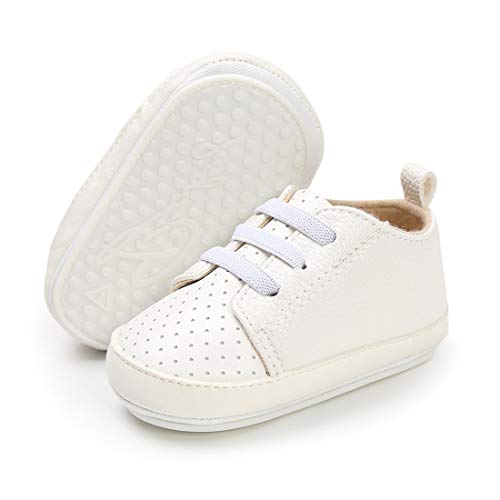 LAFEGEN Baby Boys Girls Oxford Dress Shoes Non Slip Lace Up Sneaker PU Leather Moccasins Newborn Infant Toddler Loafers First Walker Crib Shoes 3-18 Months, 003 Grey, Baby Shoes 3-6 Months Infant