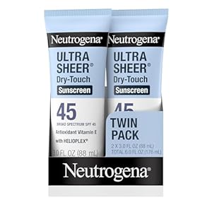 Neutrogena Ultra Sheer Dry-Touch Sunscreen For Face & Body, SPF 45 Broad Spectrum UVA/UVB Protection, Lightweight Water Resistant & Non-Greasy, Travel Size Sunscreen, 3 fl. oz 2 pack