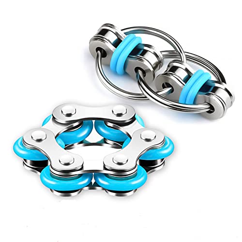 Bike Chain Fidget Toys Set, Six Roller Chain & Key Flippy Chain for ADHS ADD Autism Anxiety Relief for Adults and Teens