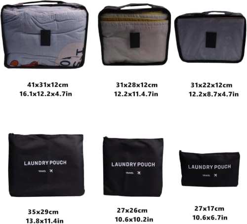 Image of Travel Organizer Pouch Set of 6, Space Saver Packing Cubes for Suitcase, Clothes, Underwear, Socks and Shoes (Black)