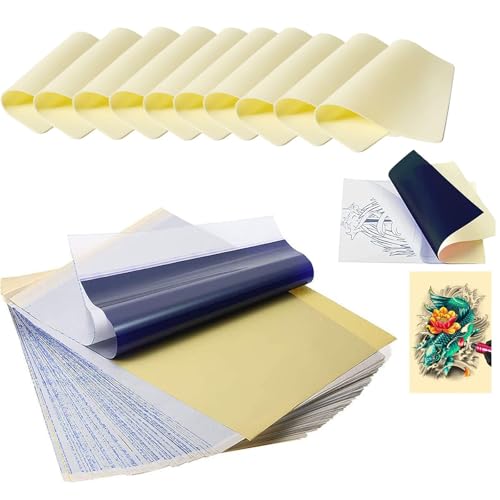 FONPOO 20 Fogli di Carta per Trasferimento di Tatuaggi e 10 Pezzi di pelle transfer in silicone per tatuaggi, Set di Pelle Sintetica Tattoo e Carta Transfer per Tatuaggi, Accessori per Tatuaggi