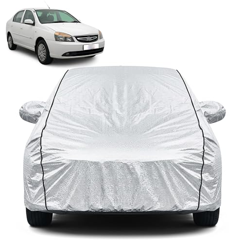 Image of Waterproof Car Cover for Tata Indigo | Dustproof, UV Resistant & Scratch Protection | Soft Cotton Lining | Triple Stitched | Mirror Pockets & Elastic Fit | Silver