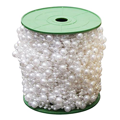 Cinta de Perlas de 60 Metros, Cadena de Perlas con Línea de Melocotón, Collar de Perlas, Guirnalda de Perlas Hecha a Mano DIY, para Boda, Ramo de Novia, Decoración de Fiesta Cover