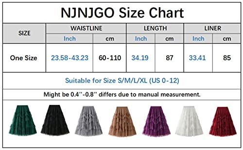 NJNJGO Saia tutu transparente em camadas com cintura elástica em camadas, Puple H, Tamanho Único