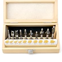 10-Piece Micro Router Bit Set, 1/4" Shank Carbide Mini Cutters for Model Making, Crafts & Detailed Woodworking, Flush Trim, Chamfer, Cove & Straight Profiles with Wooden Case
