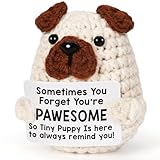 Positive Crochet Animals Puppy for Mom Women Friend Birthday, Emotional Inspirational Support Presents for Pet Lover Dog Mom Dad, Cute Handmade Tiny Pug Plush Doll