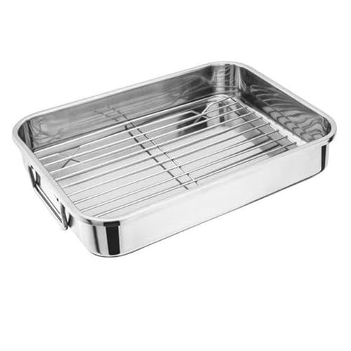 DIOXSTAR Stainless Steel Roasting Tray, Rectangular Roasting Pan with Rack, Multipurpose Roasting Tin, Easy to Clean, Durable & Lightweight, 32cm x 23cm x 6cm