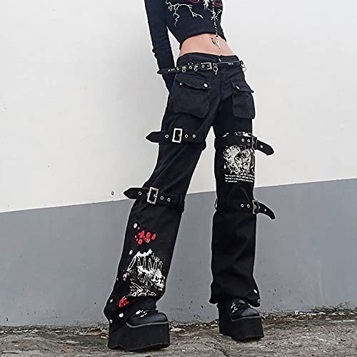 Women's Street Cool Gothic Style Low-Rise Jeans Baggy Denim Pants Loose Casual Pants Trousers Streetwear2