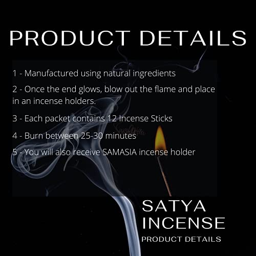 SAMASIA Satya Mix 12 incense set 2 - Positive Vibes, Patchouli, Meditation, Jasmine, Dragons Blood, Arabian Musk, Agarbatti, White Sage, Super Hit, Sandalwood, Lavender etc - with incense holder