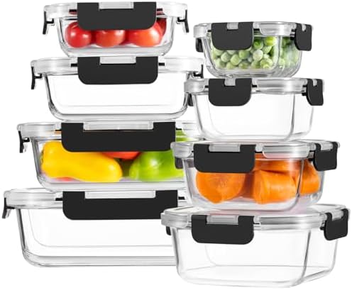 8 Pack Borosilicate Glass Food Storage Containers with Lids, Glas...