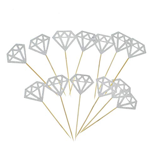 Tkmos E9614T 50 Pack Cupcake Toppers Silver Glitter Diamond Cakes Toppers Cupcake Decor Party Cake Decoration Supplies thumb #2