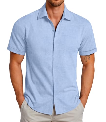 GLESTORE Hemd Herren Kurzarm Sommerhemd Hemden Freizeithemden für Männer Kurzarmhemd Hell Blau XXL