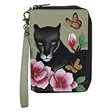 Anna by Anuschka Women's Hand-Painted Genuine Leather Passport Organizer Wristlet - Garden Panther