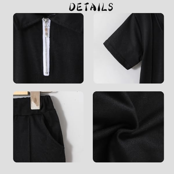 Image of Yoxindax Boys Clothes 2-Piece Casual Street Style Turn-Down Collar Half Zip Kids 4-12 Years Teen Boys Summer Outfits