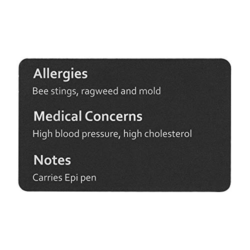 Personalized Engraved Emergency Contact Custom Wallet Medical Alert ID Identification Card Mini Insert Note for Diabetes Warfarin Dialysis Stroke Pacemakers Black3