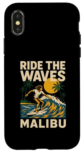 Malibu Ride The Waves Retro Mens Surfs Up Skateboarding Case for iPhone X/XS