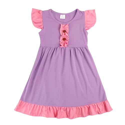 Toddler Girls Cotton Princess Dress Multi-Color Flutter Sleeve Summer Outfits 3-8Y