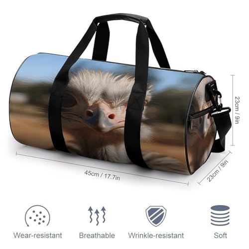 Cylindrical Gym Bag,Cute Ostrich Sports Gym Bag,Workout Bags,travel Weekender Bag,Duffle Travel Bag for Men Women, 17.7in/9in/9in, style2