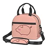 Zateem ランチバッグ お弁当 保冷バッグ 大容量 お弁当入れ かわいい ブタ ランチボックス 弁当箱入れ 保温バッグ ポケット付き ショルダーストラップ付き 断熱 弁当箱 食品収納 お弁当袋 通勤 通学 男女兼用
