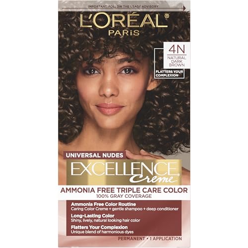 Image of L'Oreal Paris Excellence Universal Nudes Permanent Hair Color, Ammonia Free Hair Dye for Gray Hair Coverage, 4N Natural Dark Brown, 1 Hair Dye Kit