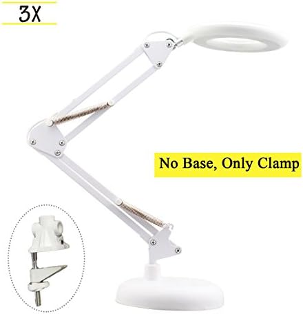 Magnifying Desk Lamp LED Lights Foldable Positioning Arms Weighted Base 3X Magnification and Adjustable Brightness (NO Base)