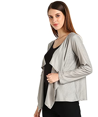 Image of SEREIN Women's Shrug (Grey Colored Solid Kniited Jacket with Full Sleeve)