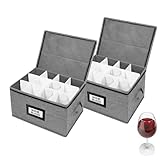 HURZMORO Wine Glass Storage Box with Dividers – Durable Oxford Fabric Stemware Case for 12 Highball Glasses,Stackable & Portable Wine Glass Storage Box with Handles & Zipper for Safe Moving (2-Pack)