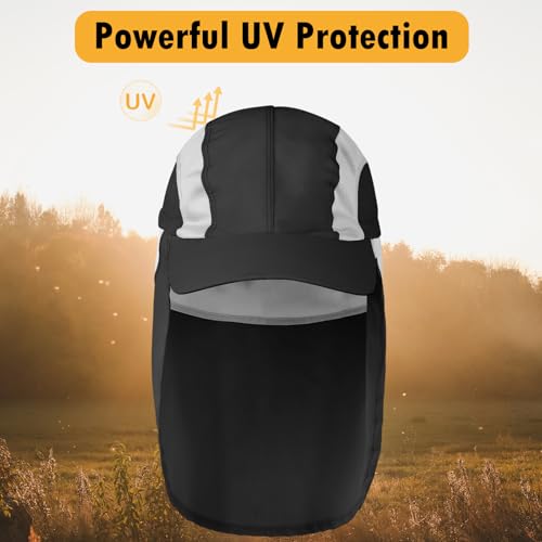Image of Mens Sun Hat with Breathable Mesh Sun Hats for Men Sun Protection Fishing Hat with Neck Flap for Hiking Cycling Black
