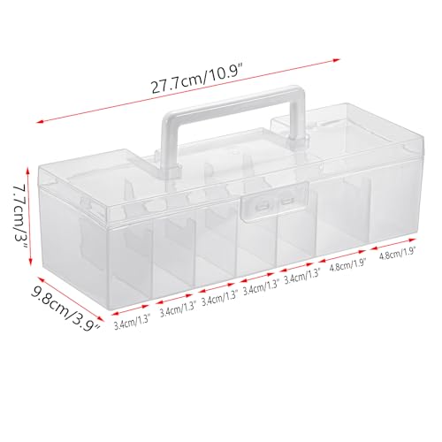 Image of JUXYES Pack of 2 Clear Plastic Storage Bin with Lid and Handle, Portable Storage Box with 7 Compartments, Semi-Transparent Organizer Box for Embroidery and Sewing Threads, Crafts, Fly Tying Chenille