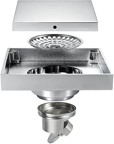 YJYJY Desagüe de Ducha Cuadrado Cromado con Rejilla para Azulejos, desagüe de Ducha con Filtro de Pelo, desagüe de Ducha de Acero Inoxidable 304 para baño