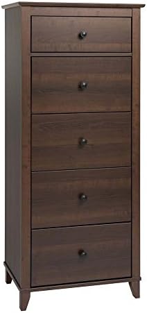 Prepac Yaletown Traditional 5-Drawer Tall Dresser for Bedroom, Wood Tall Bedroom Dresser Chest of Drawers 16" D x 23" W x 52.5" H, Espresso, EDBR-1204-1