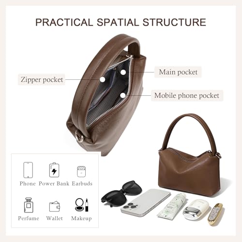Image of MFFOR Leather Crossbody Bags for Women, Small Shoulder Purse, Hobo Handbags | Genuine Leather, 7.9*2.8*5.9inch, Detachable strap, Sleek design, Daily life