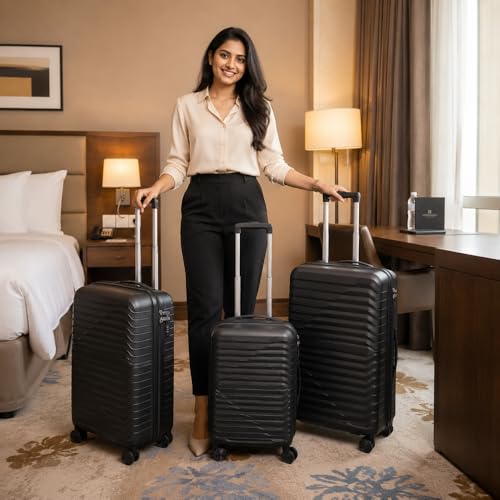 Image of 3G VACANZA Trolley Bags Hard Case Polypropylene, 4 Spinner Wheels, 360 Degree Wheeling Carry on Luggage, Travel Bag, Suitcase for Travel, Trolley Bags for Travel 24 in Black