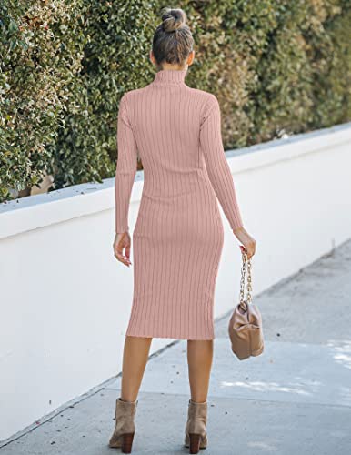Image of MEROKEETY Women's Ribbed Long Sleeve Sweater Dress High Neck Slim Fit Knitted Midi Dress