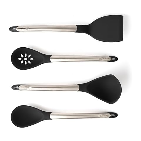 Cuisipro Silicone Tool 4-Piece Set with Ladle, Turner, Spoon & Slotted Spoon, Black Cover