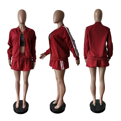 Women Mini Skirt Sets 2 Piece Outfits Zipper Long Sleeve Bomber Jacket High Waisted Bubble Skirt Set Tracksuit Party4