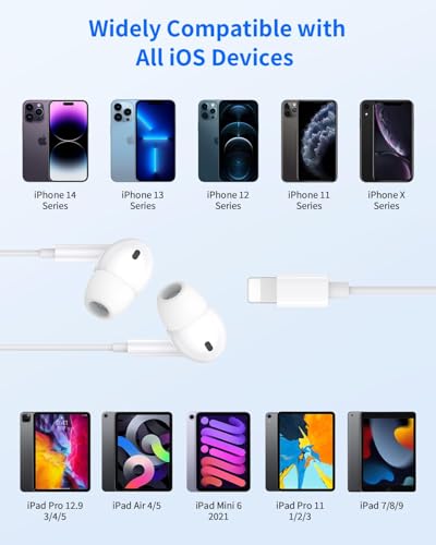 In-ear hoofdtelefoon voor iPhone, MFi-gecertificeerd, hoofdtelefoon met kabel, hifi-audio stereo, met aansluiting microfoon en volumeregeling, hoofdtelefoon Lightning met iPhone 14/14 Pro/13/12/11/XS - Afbeelding 6