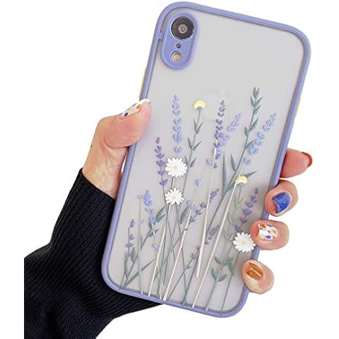 Compatible with iPhone XR for Girl Woman, Floral Flower Pattern Slim Design, Protective Hard PC Back with Soft Shockproof TPU Bumper Phone Case for iPhone XR-Purple Cover