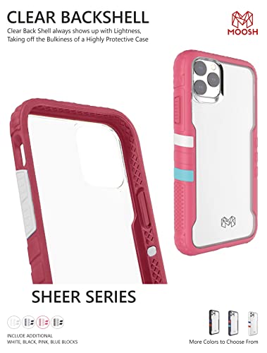 Image of MOOSH Commuter Series for iPhone 12 Mini Case Clear Back 10FT Drop Tested Scratch-Resistant Raised Edges Replaceable Colour Blocks Shock Absorption Apple iPhone 12 Mini Case 5.4 inch (Pink)