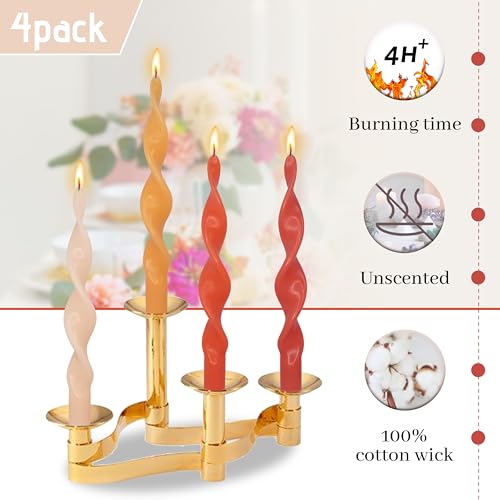 Image of Smokeless Gradient Orange Spiral Taper Candle Unscented Taper Candlesticks Handmade 10 inch Long Twisted Candles for Wedding Home Decor Women Gifts