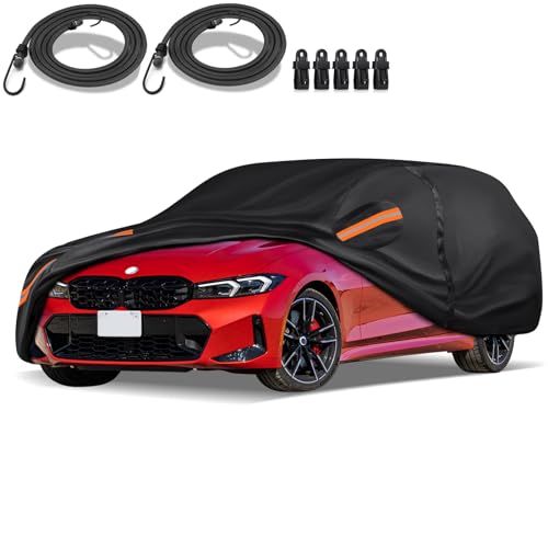 QUYDDC Special 16 Layers Full Car Cover Fit for 2007-2023 BM-W 3 Series, Ultra Heavy 600D Oxford Cloth, All-Weather Protection Summer Sun Exposure and Winter Snow Rain Dust UV, Black