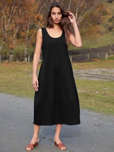 BerryGo Women's Loose Casual Midi Cotton Dresses Sundress Sleeveless Beach Summer Trendy Tank Top Dress with Pockets (Black,Large) - Image 3