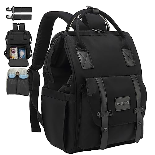 Image of AUYRE Diaper Bag Backpack Nappy Changing Bags Travel Backpack with USB Charging Port & Stroller Straps Baby Shower Gifts (Black)