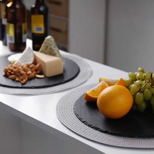 Schieferplatte Laublust 4er-Set rund 30 cm – Servierplatten für verschiedene Speisen