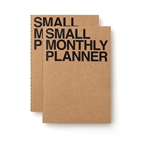 JSTORY Small Monthly Planner Set of 2 Stitch Bound Flat Lay Compact Handy Year Round Flexible Cover Goal/Time Organizer Thick Paper Eco Friendly Customizable A6 16 Months 18 Sheets Each Kraft Cover