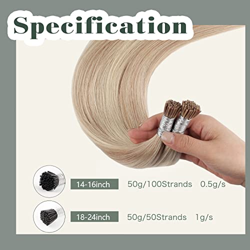 Sixstarhair Itip Hair Extensions Human Hair I Tip Hair Extensions Dirty Blonde Highlights With Bleach Blonde Color 18/613 Cold Fusion Pre Bonded Keratin Hair Extensions 14 Inch 50G/Pack 100Strands #TOP3