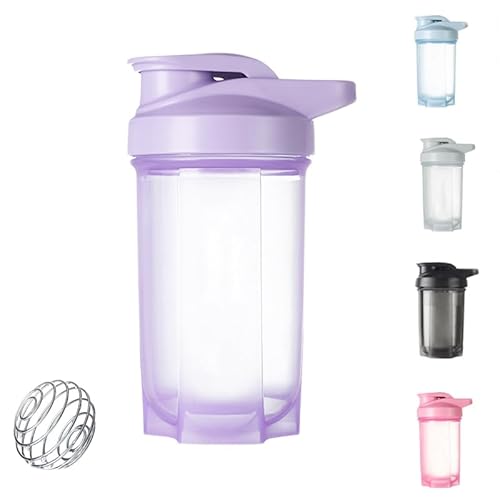 HUIQIHANG Protein-Shaker-Flasche 500 ml mit Edelstahl-Rührkugel, BPA- und DEHP-frei, auslaufsicherer Klappdeckel, temperatursicher, spülmaschinenfest, perfekt zum Mischen von pulverförmigen Shakes