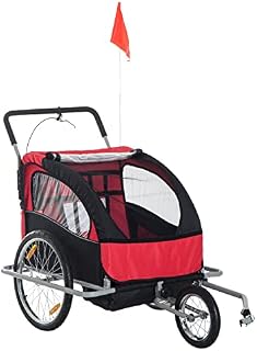 HOMCOM Bike Trailer for Kids 2-Seater Baby Bicycle Trailer with Pivot Wheel Hitch Coupler Suitable for 18 Month + Child(Black and Red)